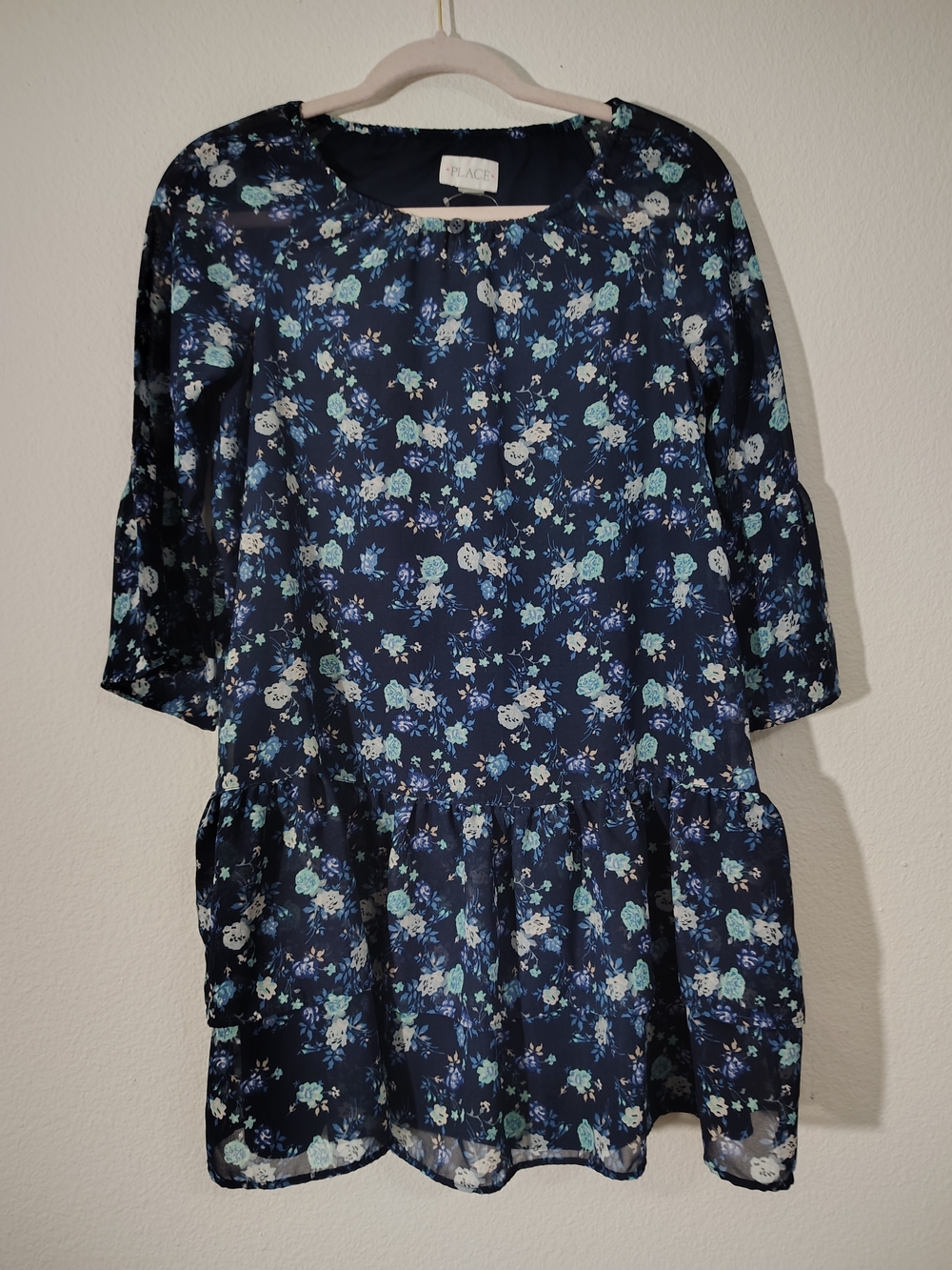 The Children's Place Navy Floral Tiered Dress with Mint Accents